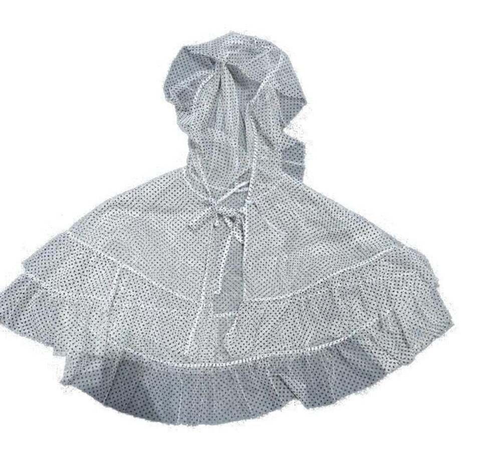 Vintage Sheer Polka Dot Hooded Capelet Ruffle Trim